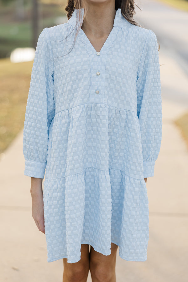 Girls: All Up To You Light Blue Textured Dress