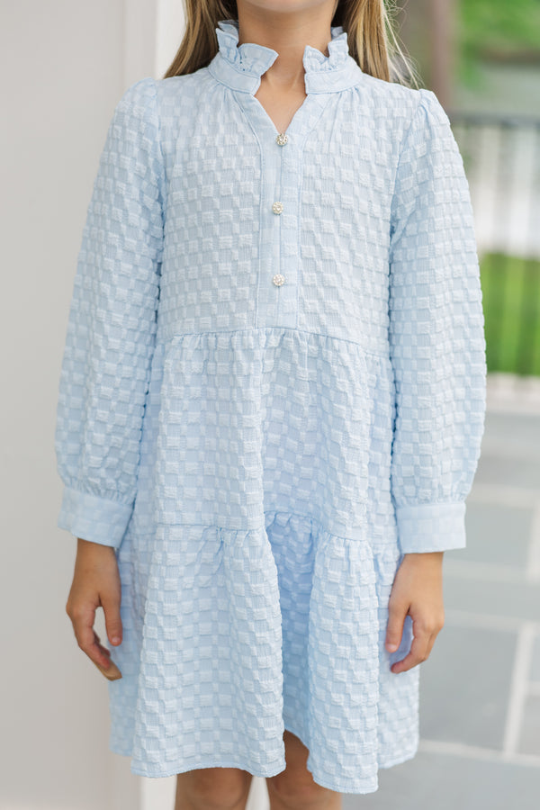 Girls: All Up To You Light Blue Textured Dress