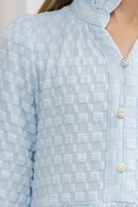 Girls: All Up To You Light Blue Textured Dress