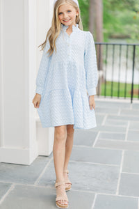 Girls: All Up To You Light Blue Textured Dress