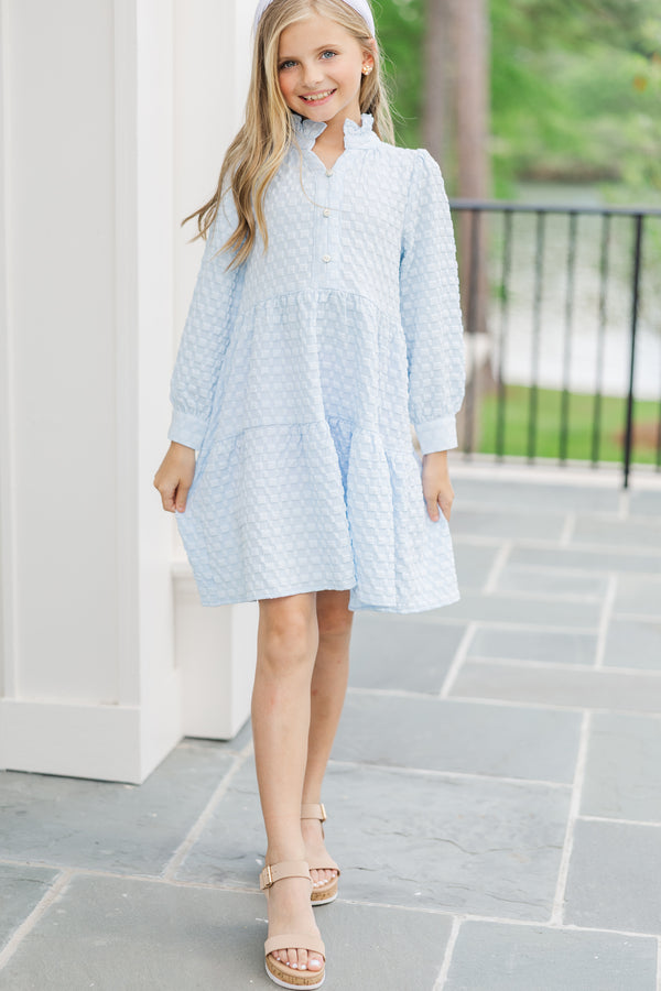 Girls: All Up To You Light Blue Textured Dress