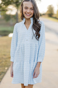 Girls: All Up To You Light Blue Textured Dress