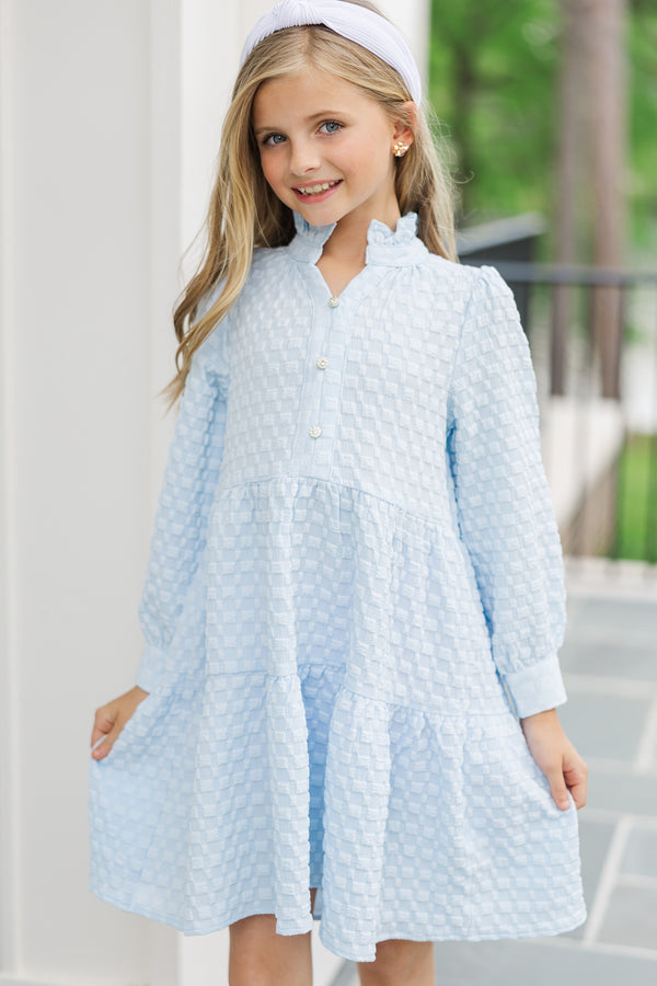 Girls: All Up To You Light Blue Textured Dress