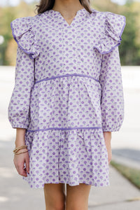 Girls: At This Time Lavender Medallion L/S Babydoll Dress