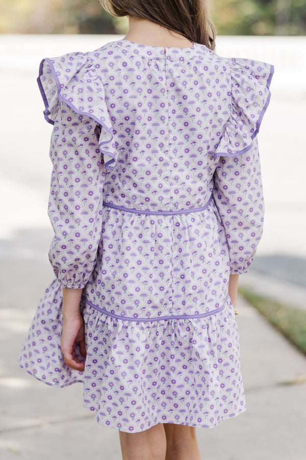 Girls: At This Time Lavender Medallion L/S Babydoll Dress