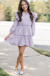 Girls: At This Time Lavender Medallion L/S Babydoll Dress