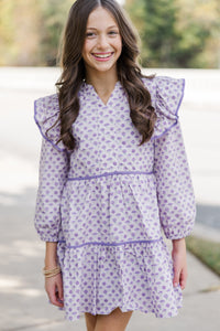 Girls: At This Time Lavender Medallion L/S Babydoll Dress