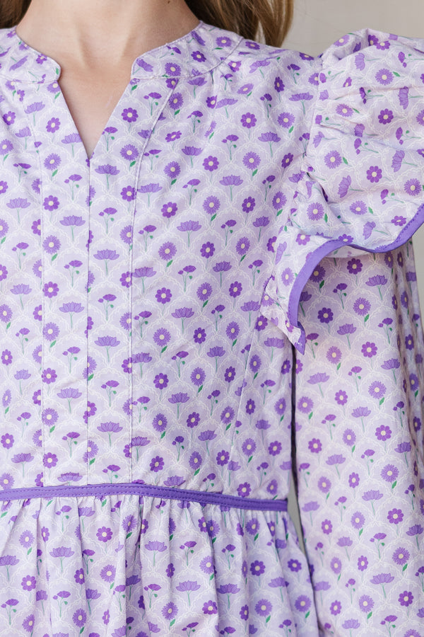 Girls: At This Time Lavender Medallion L/S Babydoll Dress
