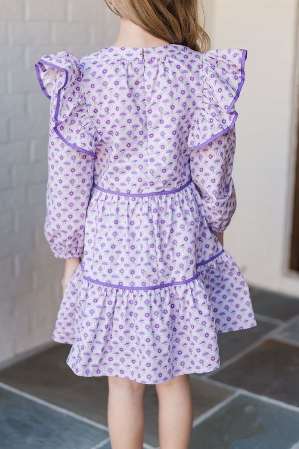 Girls: At This Time Lavender Medallion L/S Babydoll Dress