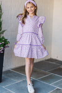 Girls: At This Time Lavender Medallion L/S Babydoll Dress