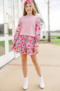 Girls: All In Time Pink Floral Sweater