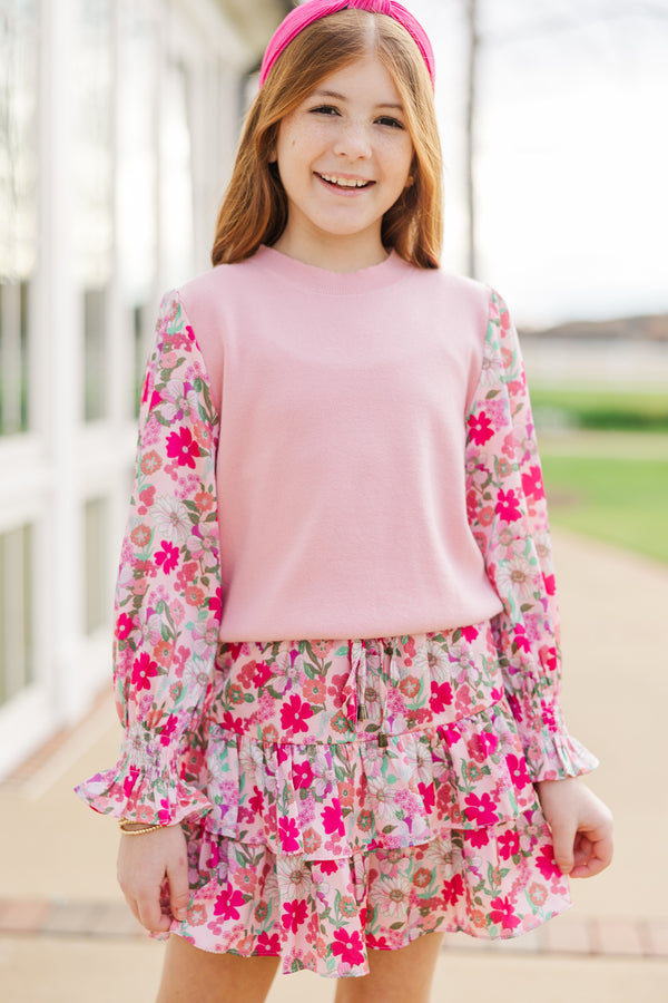 Girls: All In Time Pink Floral Sweater