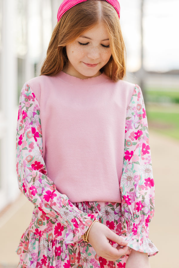 Girls: All In Time Pink Floral Sweater