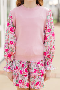 Girls: All In Time Pink Floral Sweater