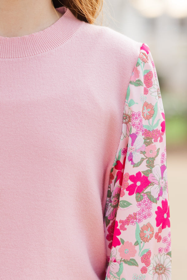 Girls: All In Time Pink Floral Sweater