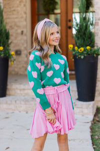 Girls: I'll Be there Green Fuzzy Heart Sweater