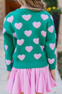 Girls: I'll Be there Green Fuzzy Heart Sweater