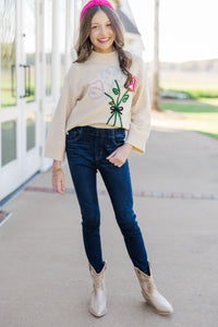 Girls: The Madison Taupe Floral Sweater