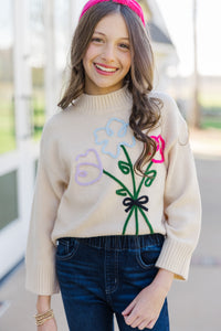 Girls: The Madison Taupe Floral Sweater