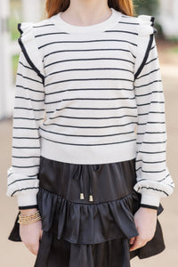 Girls: The Carmen Cream/Black Striped Sweater