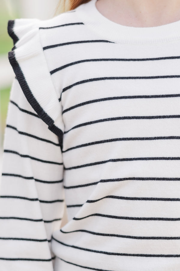 Girls: The Carmen Cream/Black Striped Sweater