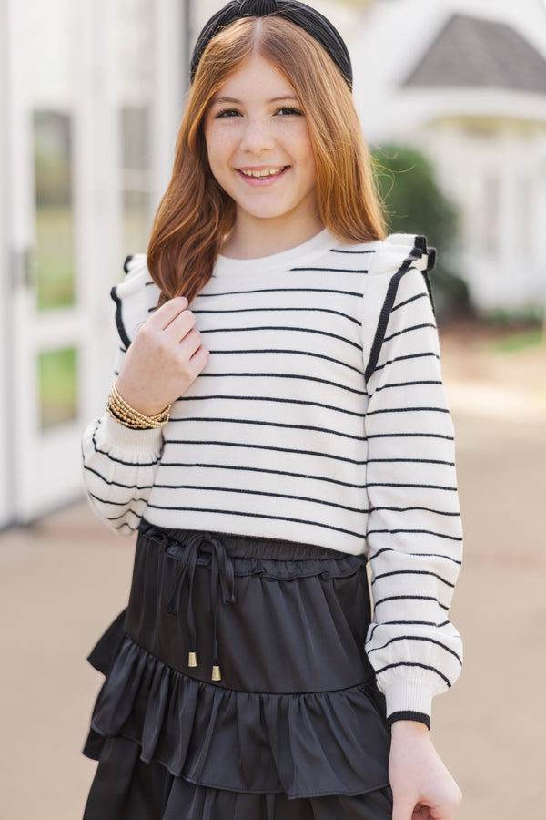 Girls: The Carmen Cream/Black Striped Sweater