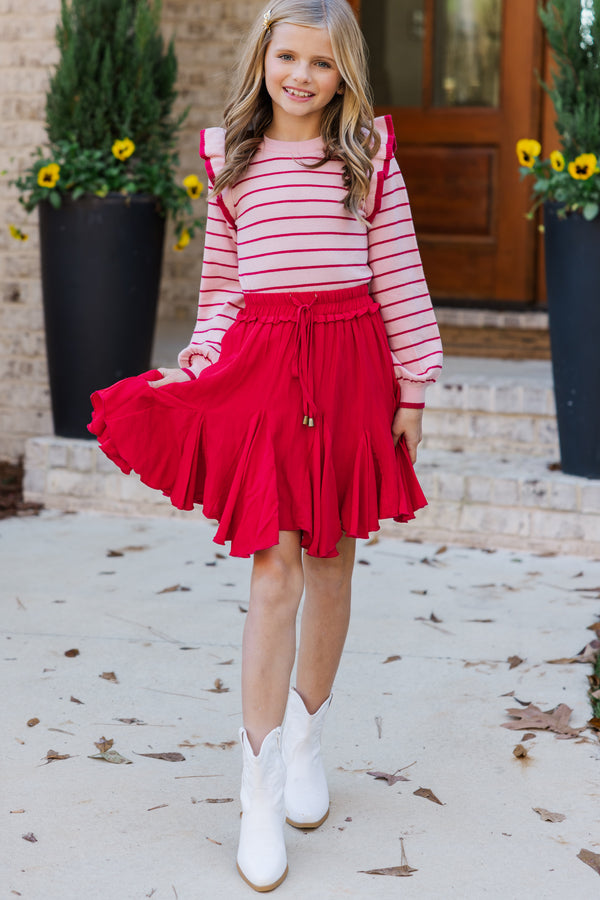 Girls: The Carmen Pink/Red Striped Sweater