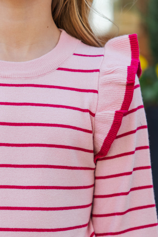 Girls: The Carmen Pink/Red Striped Sweater