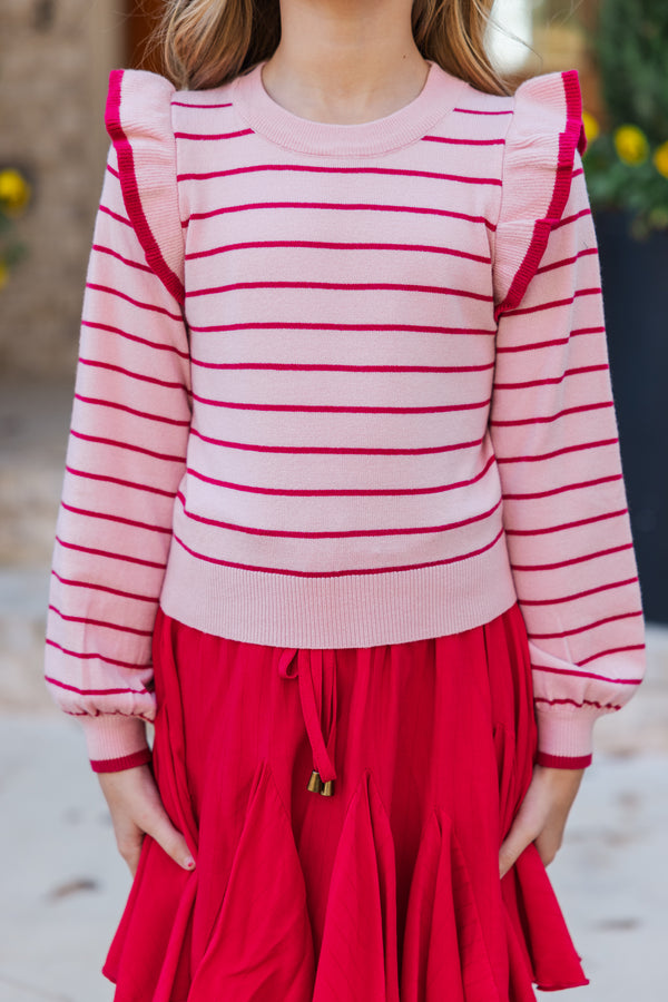 Girls: The Carmen Pink/Red Striped Sweater