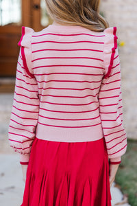 Girls: The Carmen Pink/Red Striped Sweater