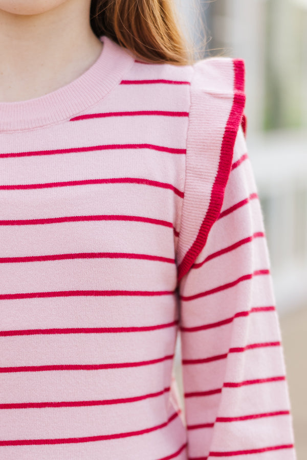 Girls: The Carmen Pink/Red Striped Sweater