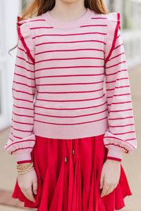 Girls: The Carmen Pink/Red Striped Sweater