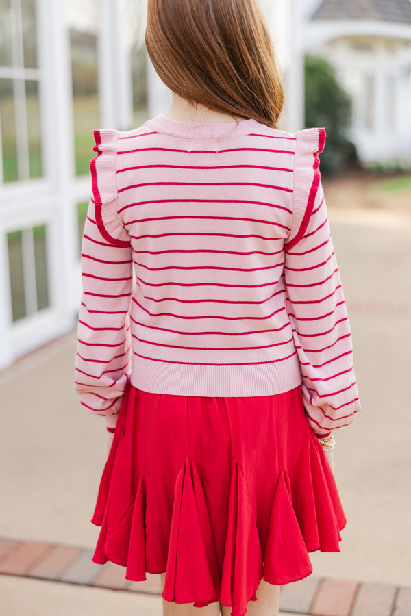 Girls: The Carmen Pink/Red Striped Sweater