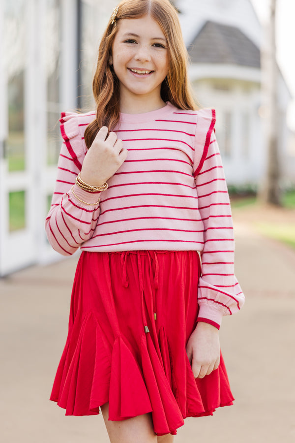 Girls: The Carmen Pink/Red Striped Sweater