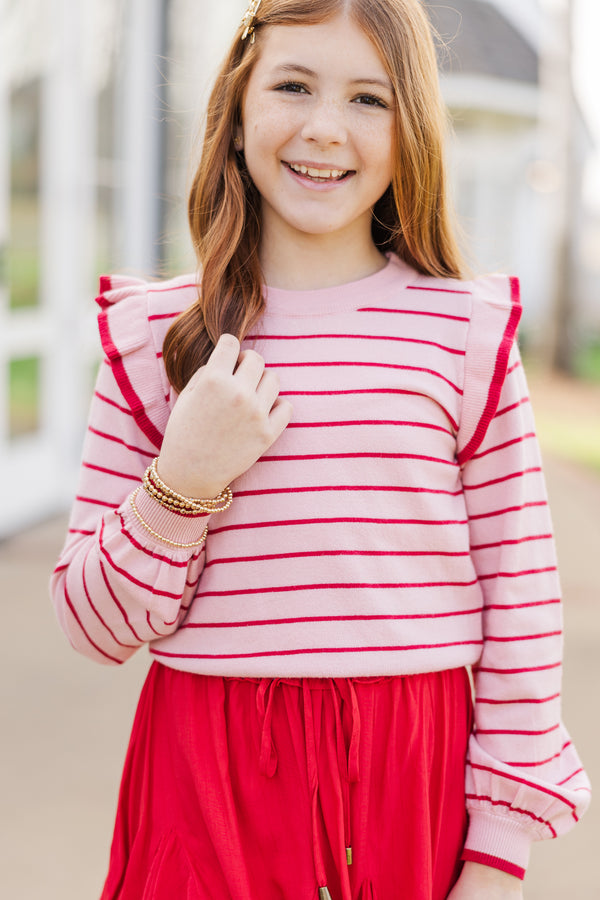 Girls: The Carmen Pink/Red Striped Sweater