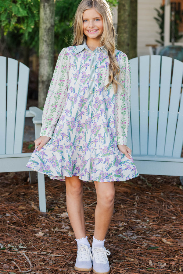 Girls: Share Your Story Green Mixed Floral Shirt Dress