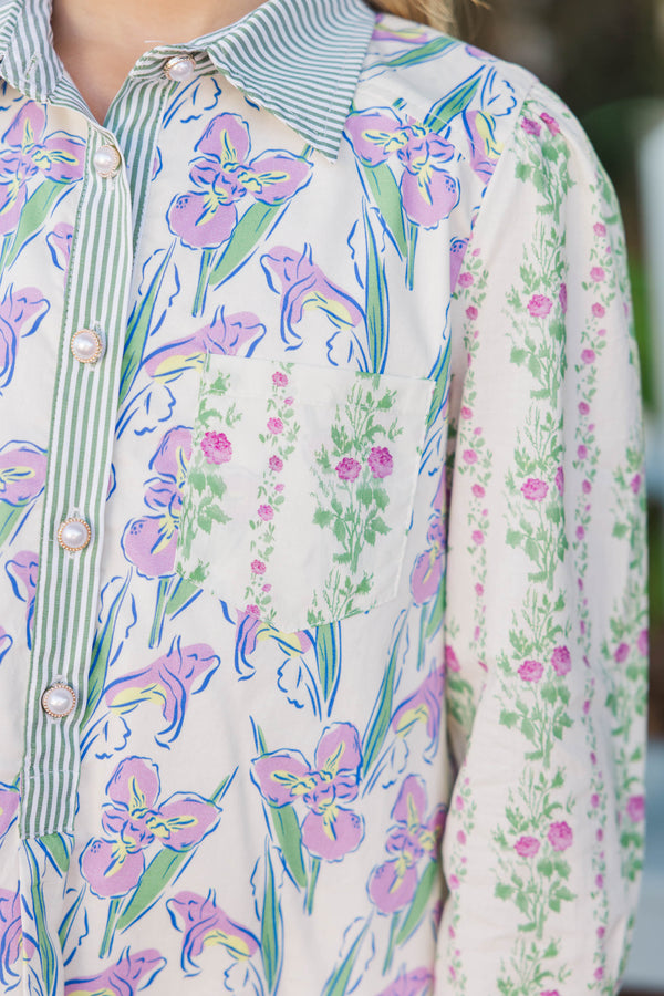 Girls: Share Your Story Green Mixed Floral Shirt Dress