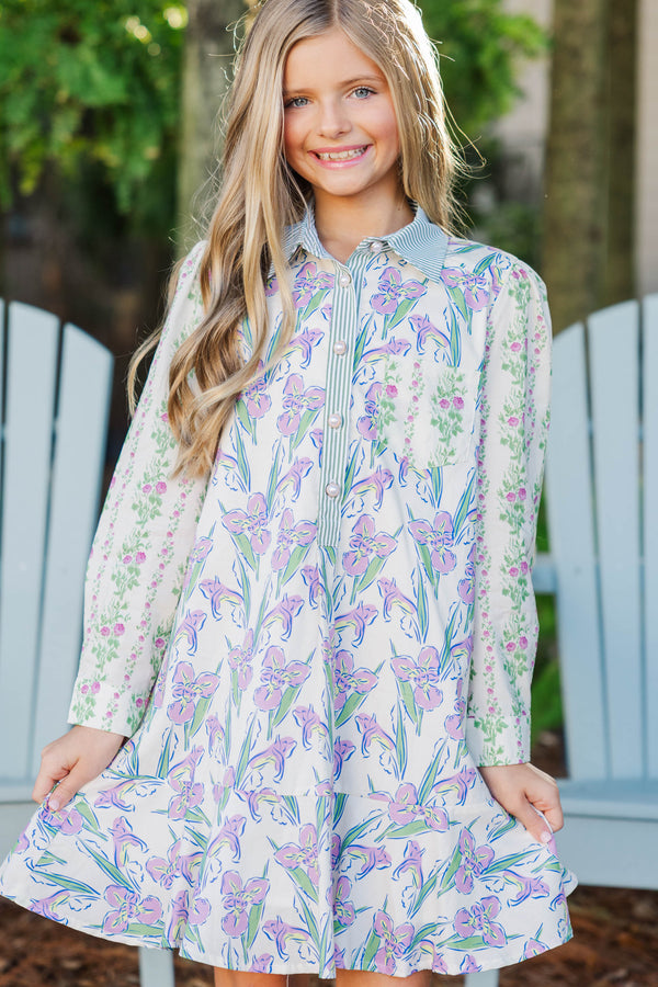 Girls: Share Your Story Green Mixed Floral Shirt Dress