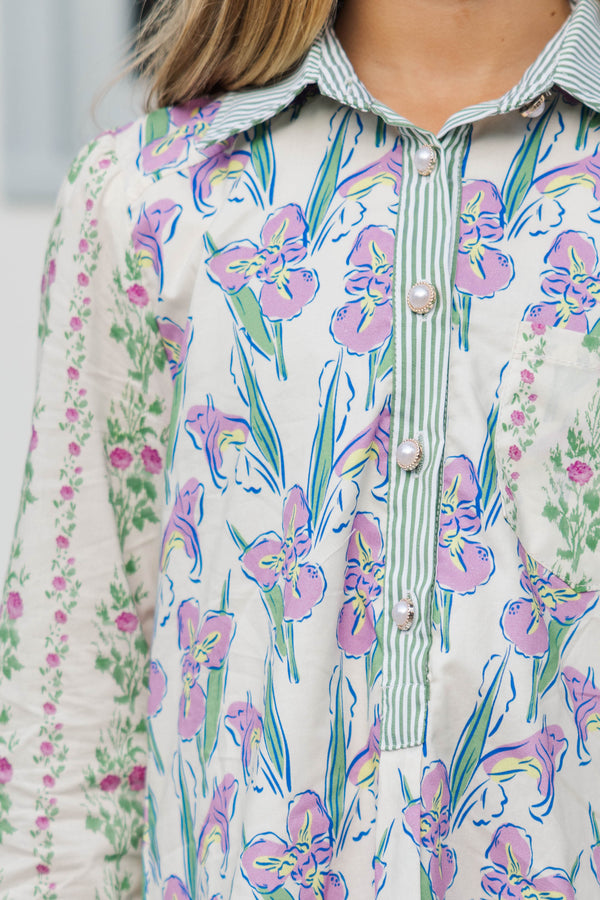 Girls: Share Your Story Green Mixed Floral Shirt Dress