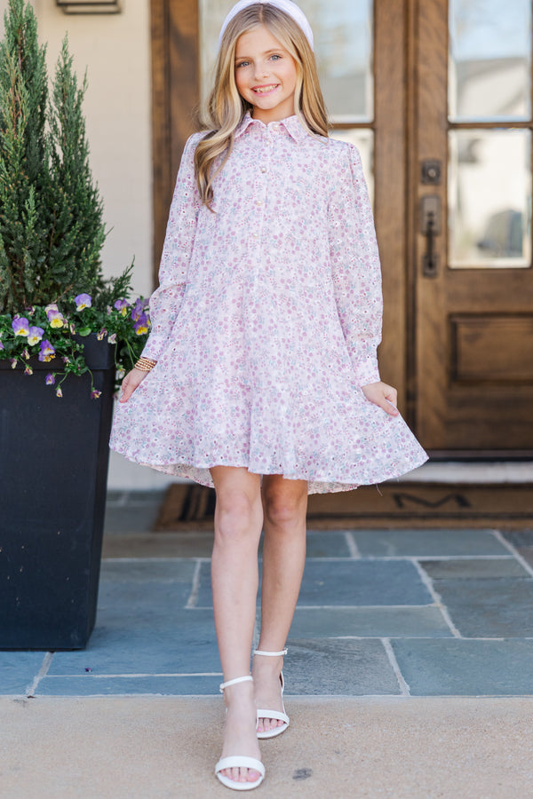 Girls: Share Your Story Blush Pink Eyelet Shirt Dress