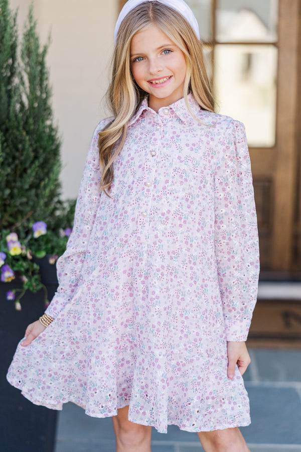 Girls: Share Your Story Blush Pink Eyelet Shirt Dress