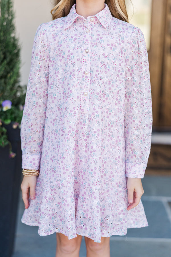 Girls: Share Your Story Blush Pink Eyelet Shirt Dress