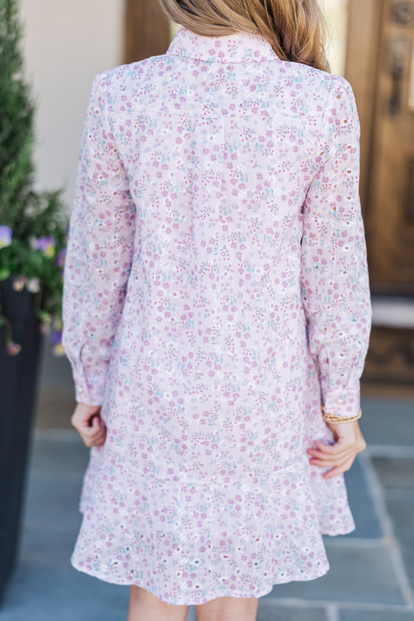 Girls: Share Your Story Blush Pink Eyelet Shirt Dress