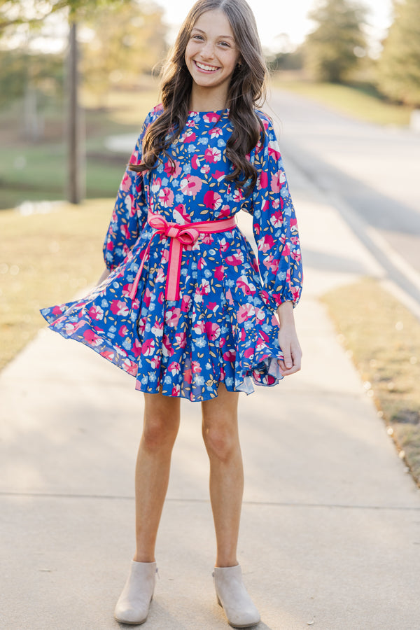 Girls: Stay Close Blue Floral Dress