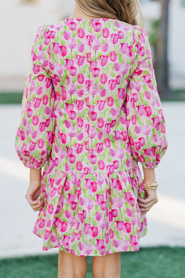 Girls: The Kristy Pink Floral Drop Waist Dress