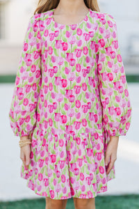 Girls: The Kristy Pink Floral Drop Waist Dress