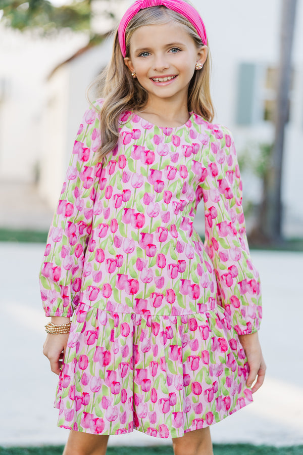 Girls: The Kristy Pink Floral Drop Waist Dress