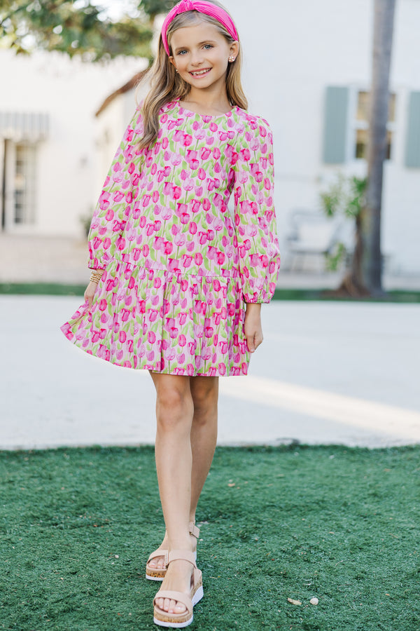 Girls: The Kristy Pink Floral Drop Waist Dress