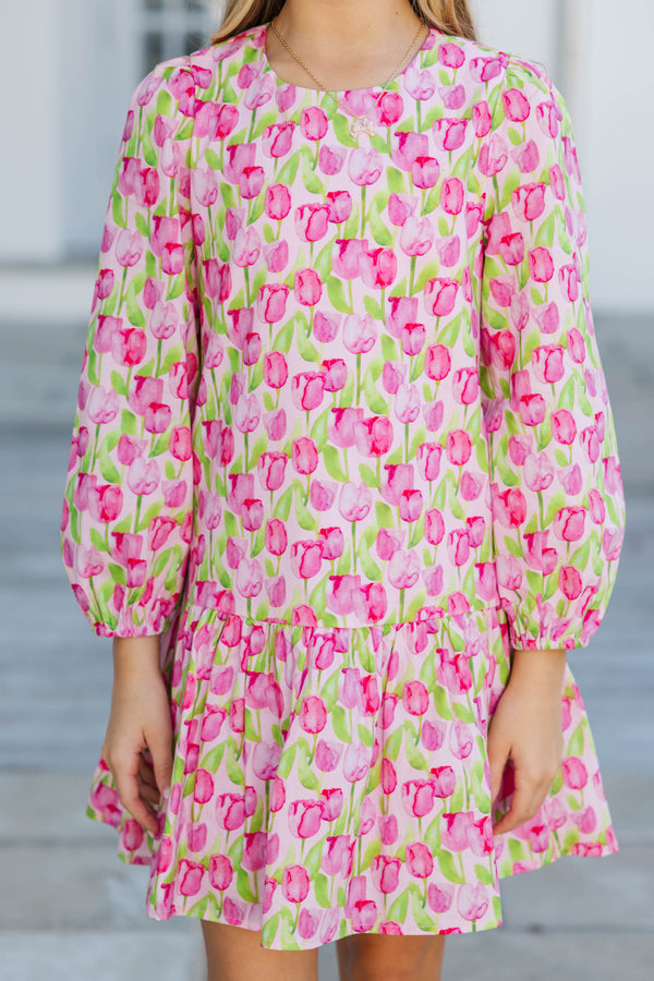 Girls: The Kristy Pink Floral Drop Waist Dress