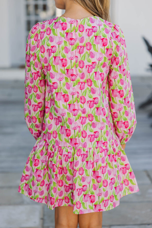 Girls: The Kristy Pink Floral Drop Waist Dress
